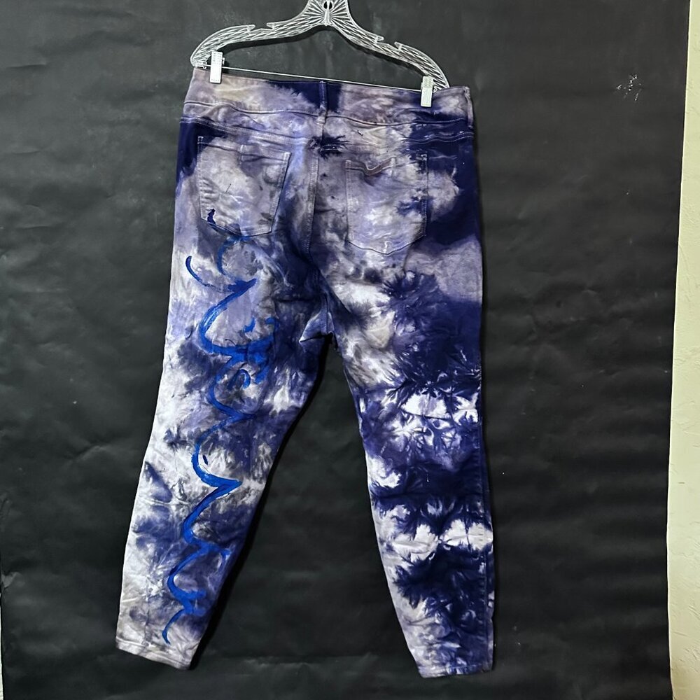 Torrid Jeggings Blue Size 22 Tie Dye Purple Wave Hand Painted Leggings stretch